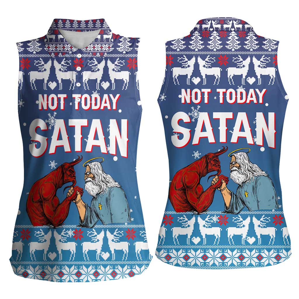 Jesus Not To Day Satan Christmas Women Sleeveless Polo Shirt Funny Xmas Holiday Patterns - Wonder Print Shop