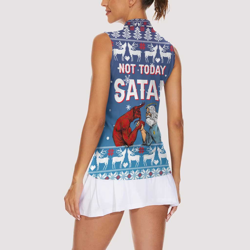 Jesus Not To Day Satan Christmas Women Sleeveless Polo Shirt Funny Xmas Holiday Patterns - Wonder Print Shop