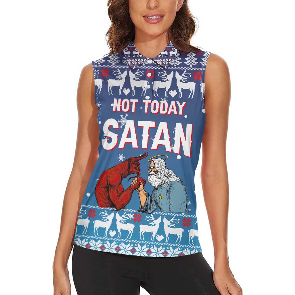 Jesus Not To Day Satan Christmas Women Sleeveless Polo Shirt Funny Xmas Holiday Patterns - Wonder Print Shop