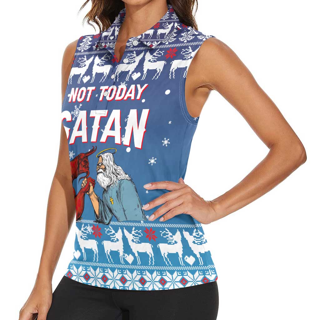 Jesus Not To Day Satan Christmas Women Sleeveless Polo Shirt Funny Xmas Holiday Patterns - Wonder Print Shop