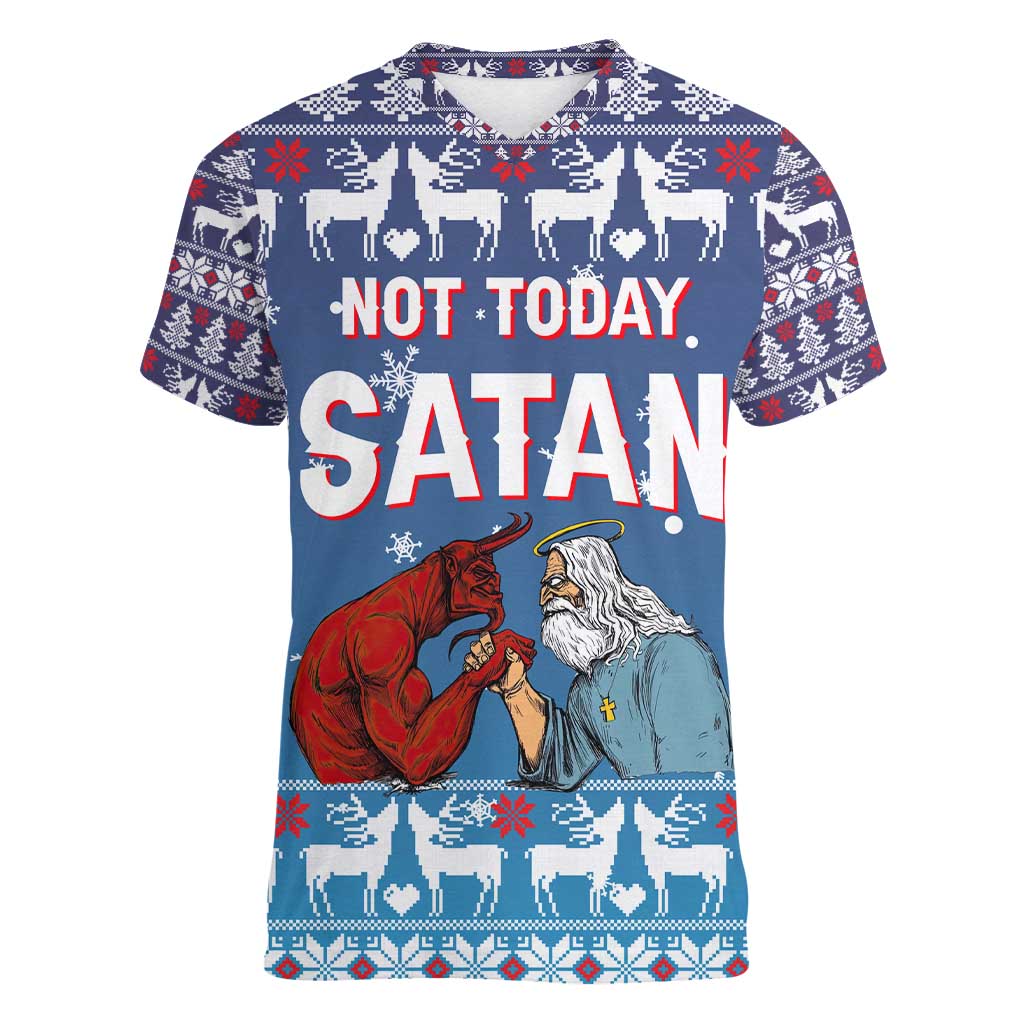 Jesus Not To Day Satan Christmas Women V-Neck T-Shirt Funny Xmas Holiday Patterns - Wonder Print Shop