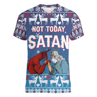 Jesus Not To Day Satan Christmas Women V-Neck T-Shirt Funny Xmas Holiday Patterns - Wonder Print Shop