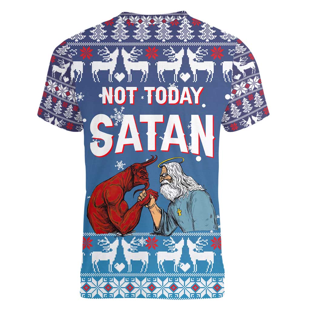 Jesus Not To Day Satan Christmas Women V-Neck T-Shirt Funny Xmas Holiday Patterns - Wonder Print Shop