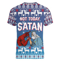 Jesus Not To Day Satan Christmas Women V-Neck T-Shirt Funny Xmas Holiday Patterns - Wonder Print Shop