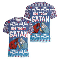 Jesus Not To Day Satan Christmas Women V-Neck T-Shirt Funny Xmas Holiday Patterns - Wonder Print Shop