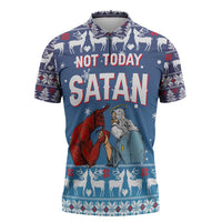 Jesus Not To Day Satan Christmas Zipper Polo Shirt Funny Xmas Holiday Patterns - Wonder Print Shop