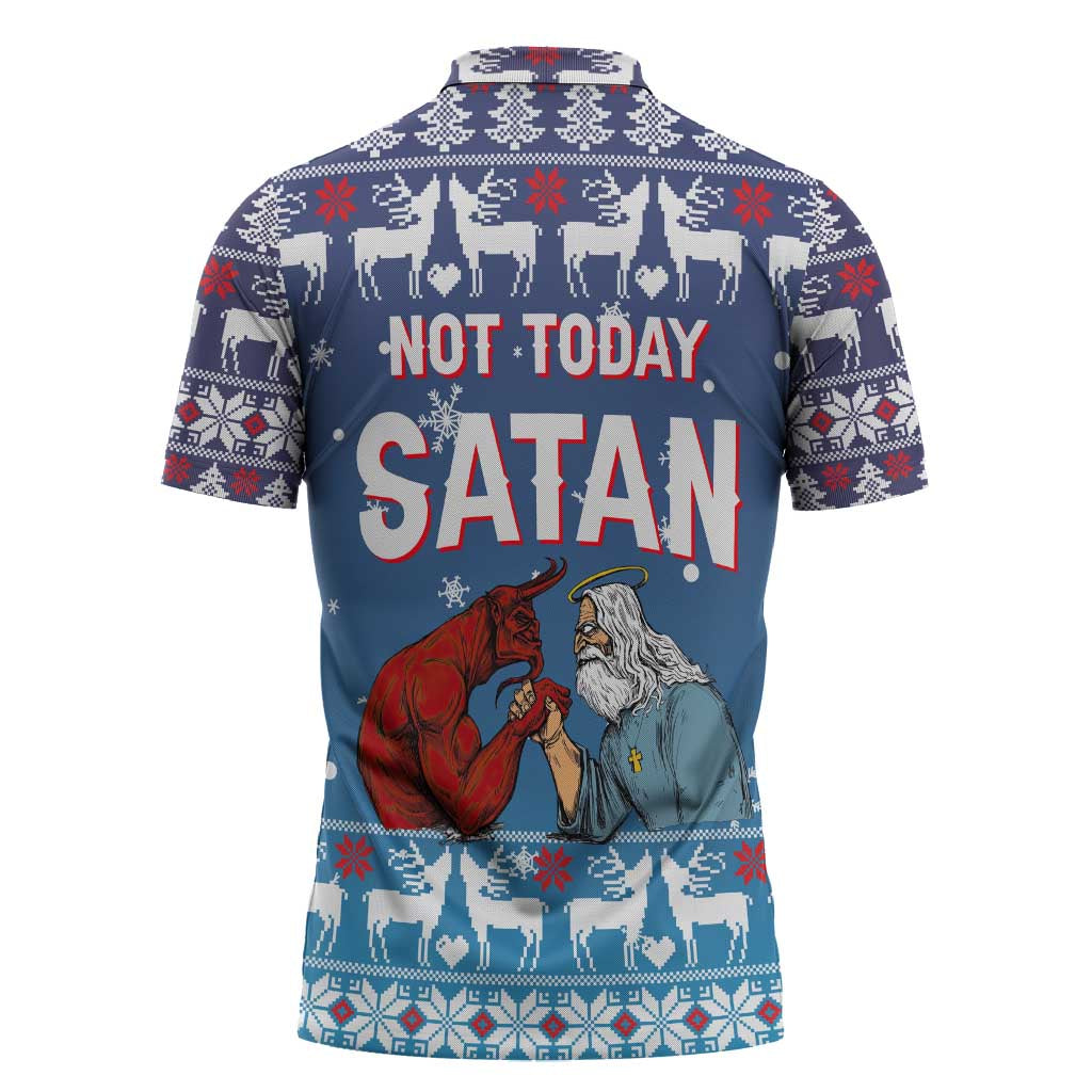 Jesus Not To Day Satan Christmas Zipper Polo Shirt Funny Xmas Holiday Patterns - Wonder Print Shop