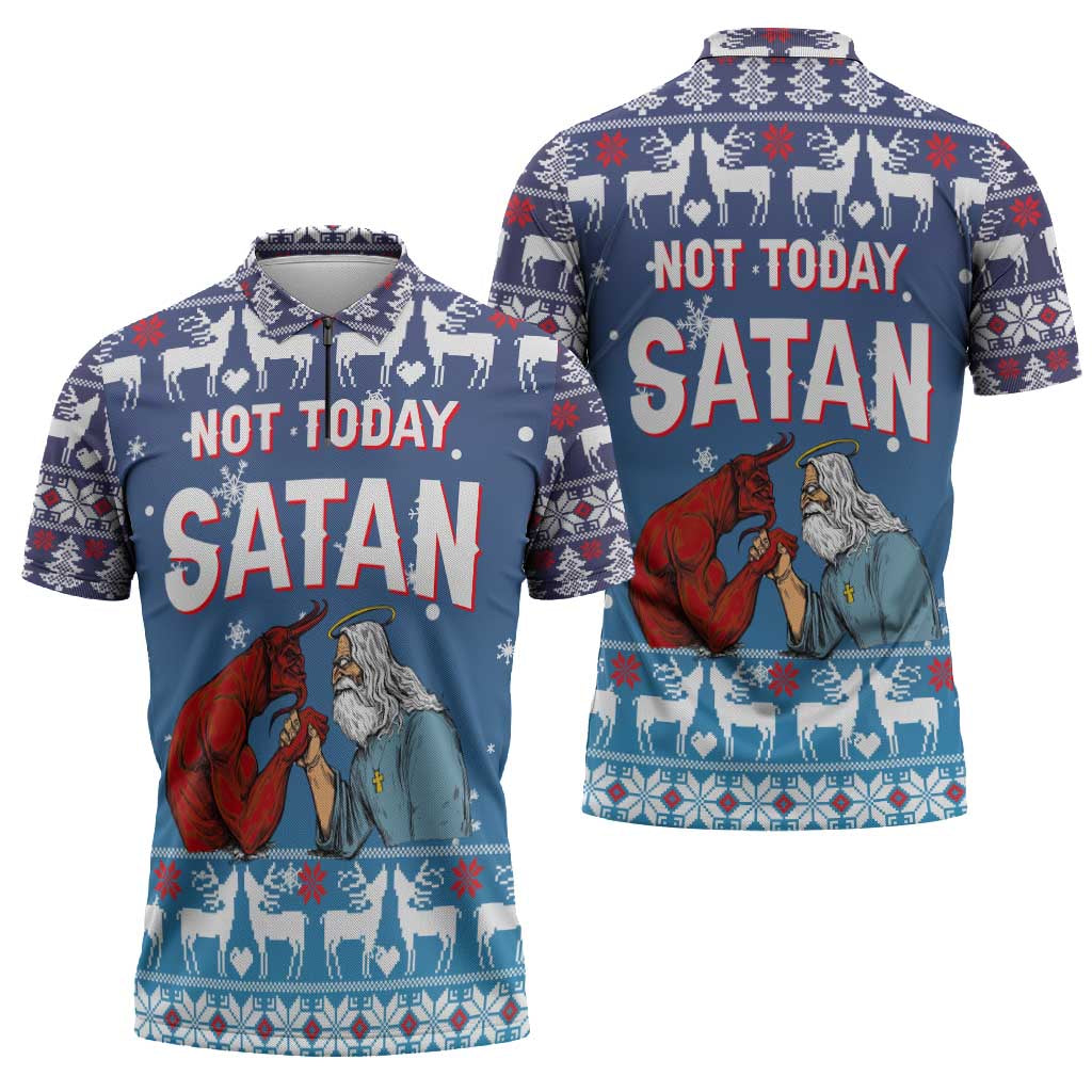 Jesus Not To Day Satan Christmas Zipper Polo Shirt Funny Xmas Holiday Patterns - Wonder Print Shop