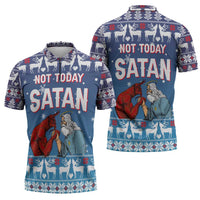 Jesus Not To Day Satan Christmas Zipper Polo Shirt Funny Xmas Holiday Patterns - Wonder Print Shop