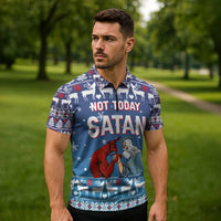 Jesus Not To Day Satan Christmas Zipper Polo Shirt Funny Xmas Holiday Patterns - Wonder Print Shop