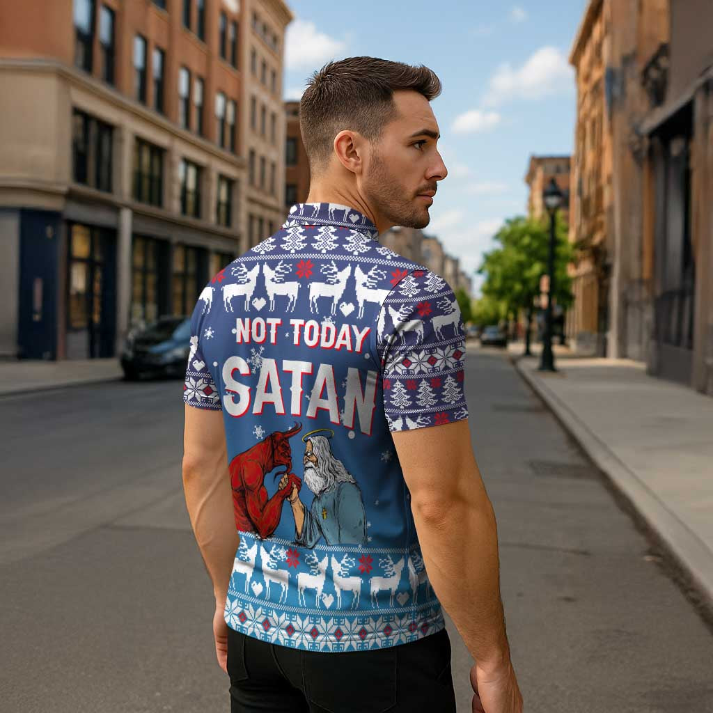 Jesus Not To Day Satan Christmas Zipper Polo Shirt Funny Xmas Holiday Patterns - Wonder Print Shop