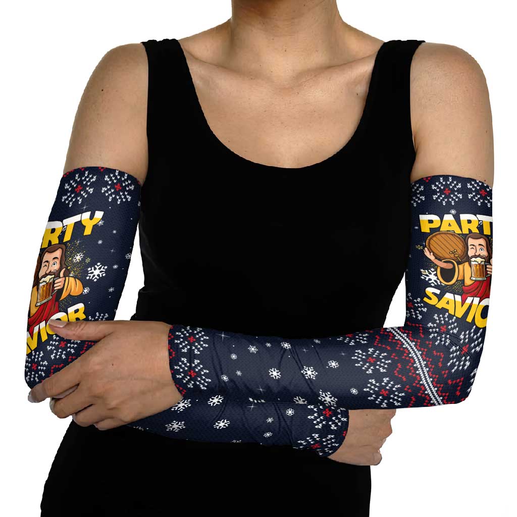 Jesus Party Savior Christmas Arm Sleeves Funny Xmas Holiday Patterns - Wonder Print Shop