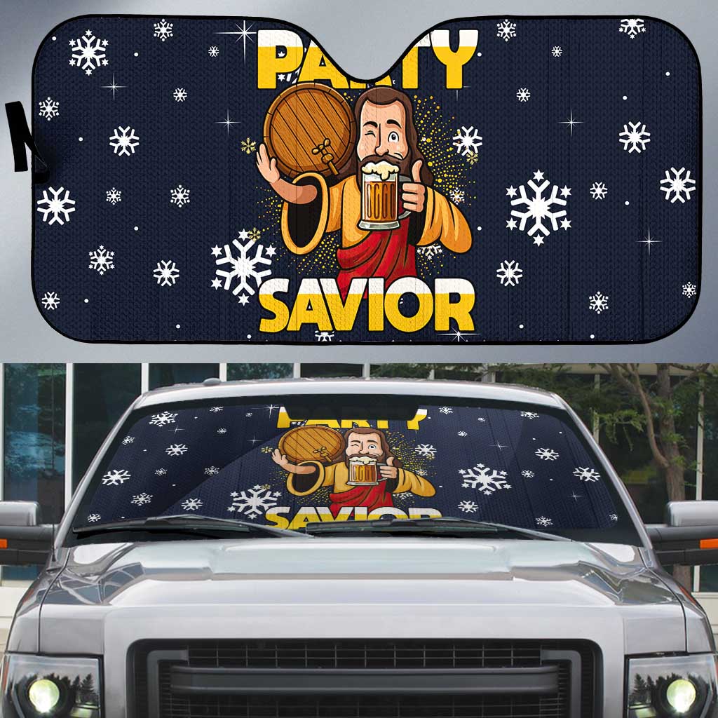 Jesus Party Savior Christmas Auto Sun Shade Funny Xmas Holiday Patterns - Wonder Print Shop