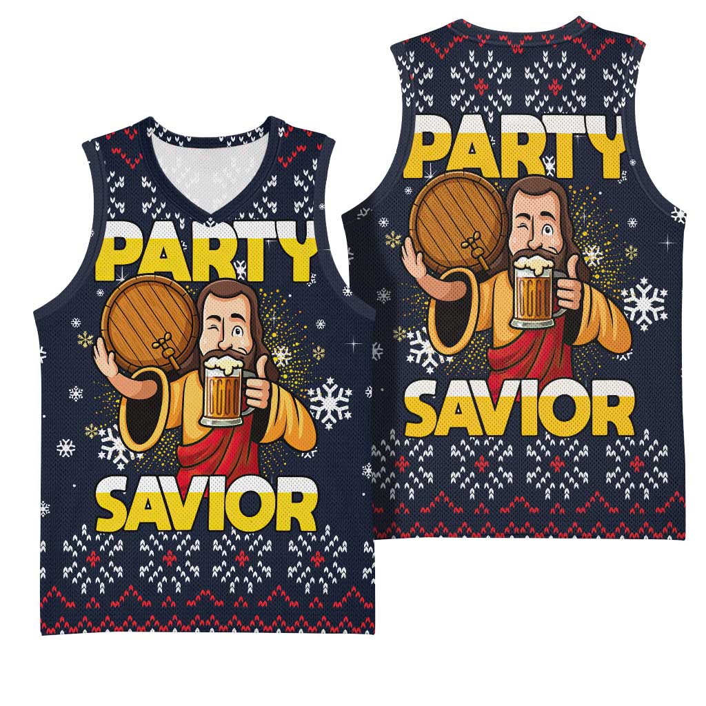 Jesus Party Savior Christmas Basketball Jersey Funny Xmas Holiday Patterns - Wonder Print Shop