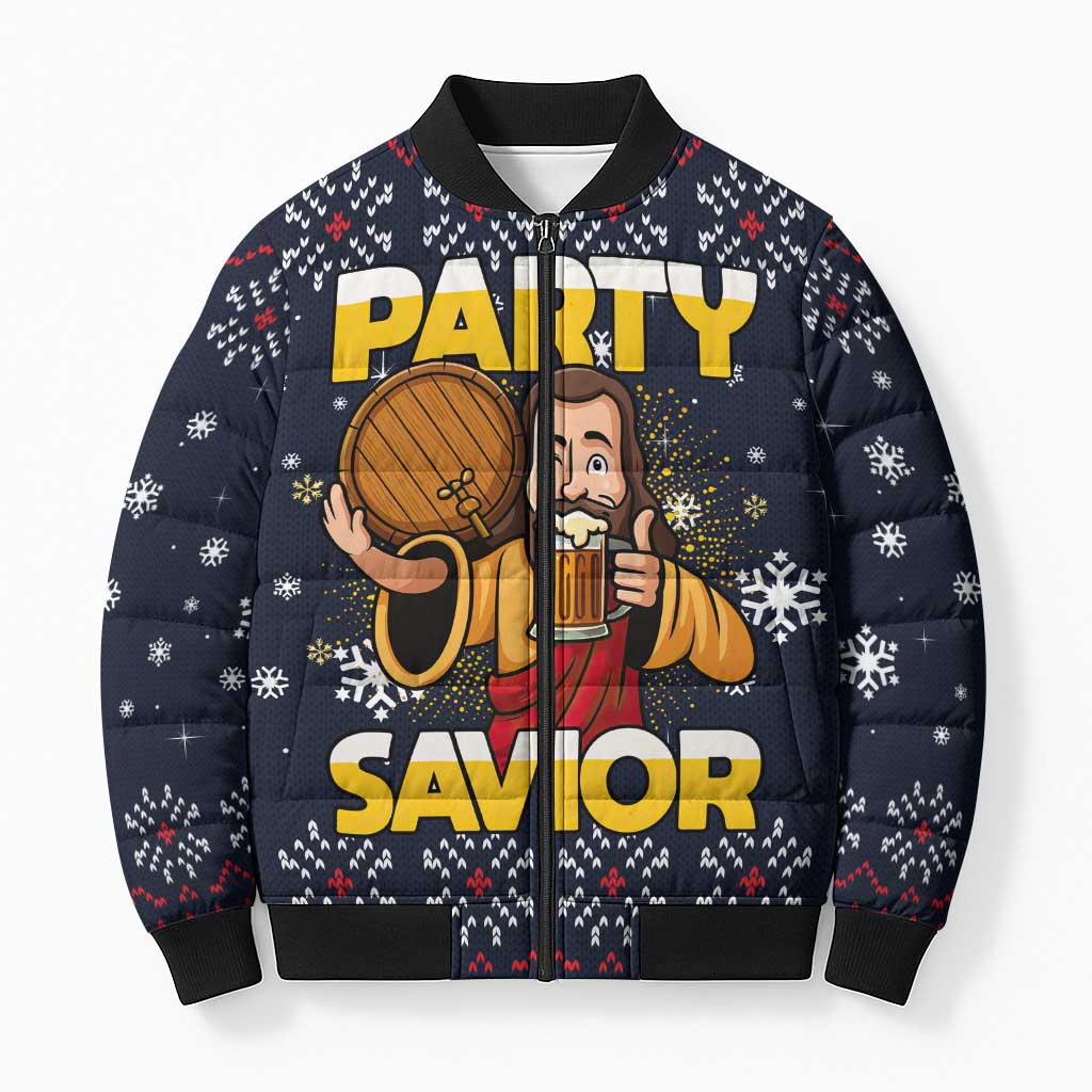 Jesus Party Savior Christmas Bomber Puffer Jacket Funny Xmas Holiday Patterns - Wonder Print Shop