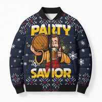 Jesus Party Savior Christmas Bomber Puffer Jacket Funny Xmas Holiday Patterns - Wonder Print Shop
