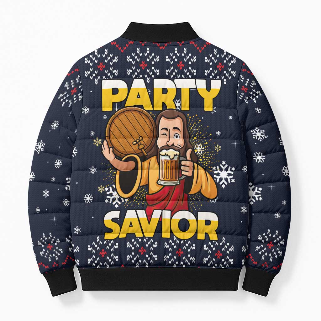 Jesus Party Savior Christmas Bomber Puffer Jacket Funny Xmas Holiday Patterns - Wonder Print Shop