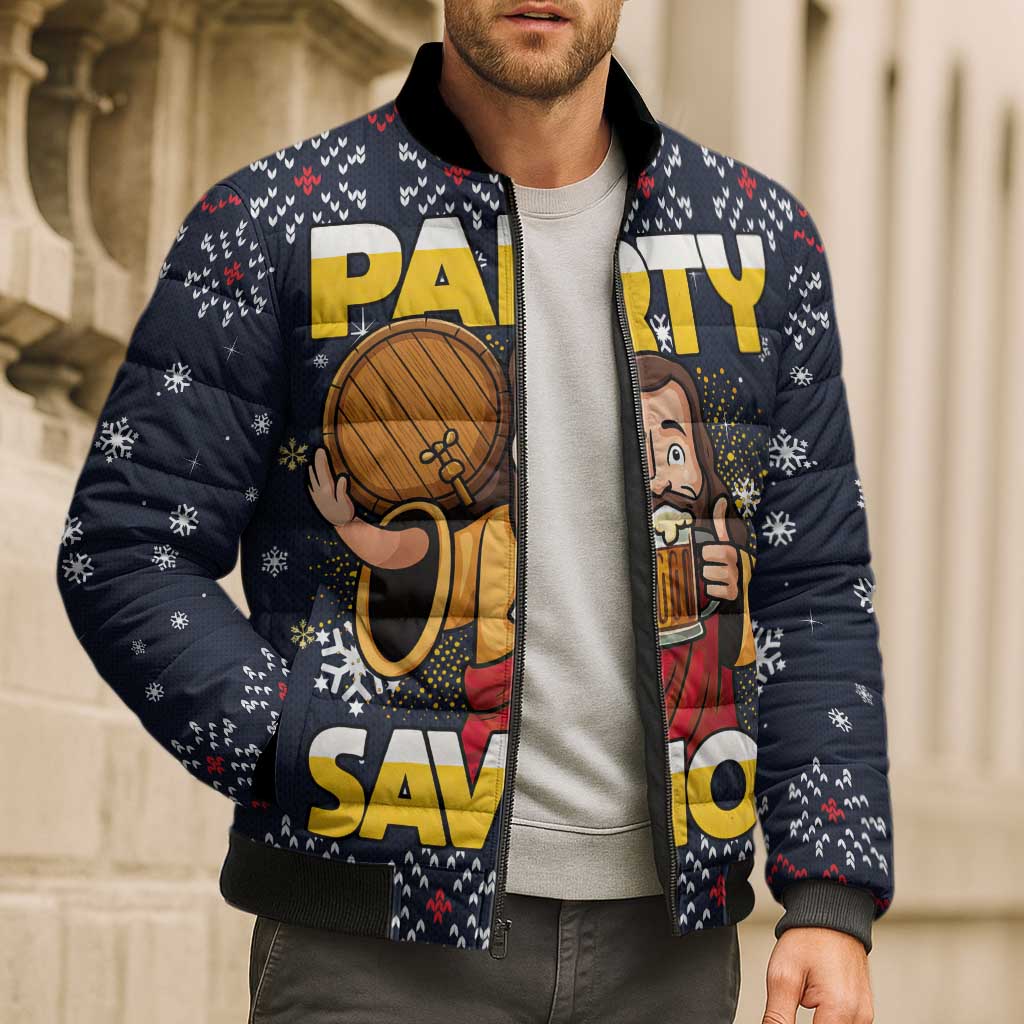 Jesus Party Savior Christmas Bomber Puffer Jacket Funny Xmas Holiday Patterns - Wonder Print Shop