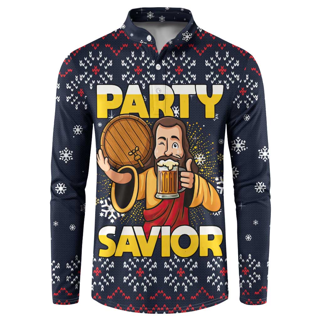 Jesus Party Savior Christmas Button Sweatshirt Funny Xmas Holiday Patterns - Wonder Print Shop