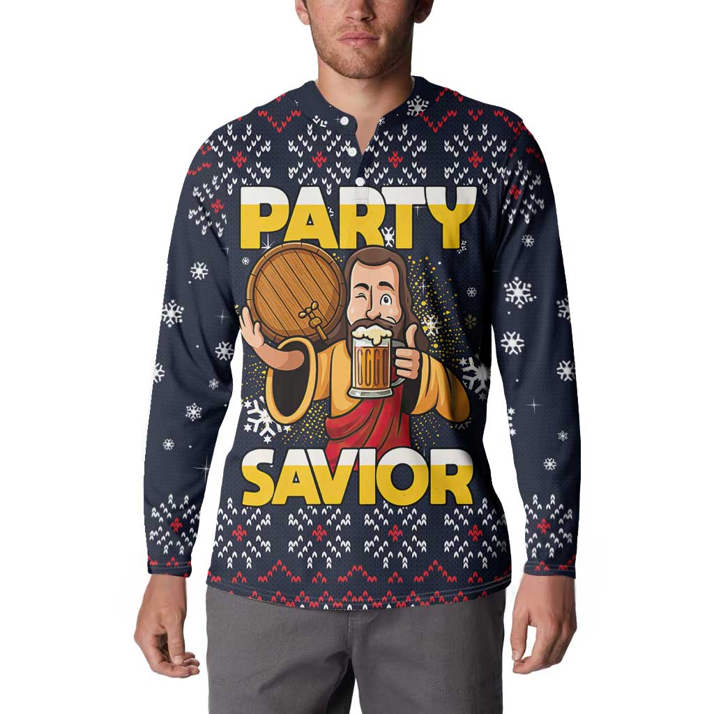 Jesus Party Savior Christmas Button Sweatshirt Funny Xmas Holiday Patterns - Wonder Print Shop
