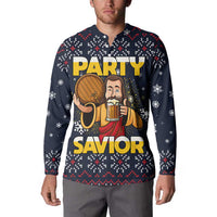 Jesus Party Savior Christmas Button Sweatshirt Funny Xmas Holiday Patterns - Wonder Print Shop