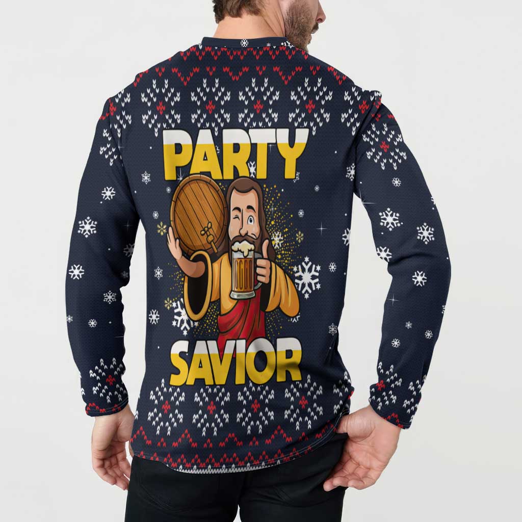 Jesus Party Savior Christmas Button Sweatshirt Funny Xmas Holiday Patterns - Wonder Print Shop