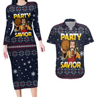 Jesus Party Savior Christmas Couples Matching Long Sleeve Bodycon Dress and Hawaiian Shirt Funny Xmas Holiday Patterns - Wonder Print Shop