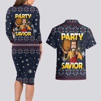 Jesus Party Savior Christmas Couples Matching Long Sleeve Bodycon Dress and Hawaiian Shirt Funny Xmas Holiday Patterns - Wonder Print Shop