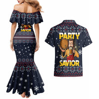 Jesus Party Savior Christmas Couples Matching Mermaid Dress and Hawaiian Shirt Funny Xmas Holiday Patterns - Wonder Print Shop