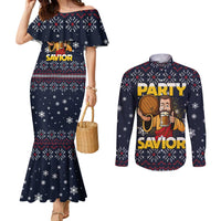 Jesus Party Savior Christmas Couples Matching Mermaid Dress and Long Sleeve Button Shirt Funny Xmas Holiday Patterns - Wonder Print Shop