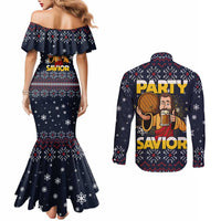 Jesus Party Savior Christmas Couples Matching Mermaid Dress and Long Sleeve Button Shirt Funny Xmas Holiday Patterns - Wonder Print Shop