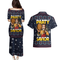 Jesus Party Savior Christmas Couples Matching Puletasi and Hawaiian Shirt Funny Xmas Holiday Patterns - Wonder Print Shop