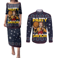 Jesus Party Savior Christmas Couples Matching Puletasi and Long Sleeve Button Shirt Funny Xmas Holiday Patterns - Wonder Print Shop