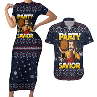 Jesus Party Savior Christmas Couples Matching Short Sleeve Bodycon Dress and Hawaiian Shirt Funny Xmas Holiday Patterns - Wonder Print Shop