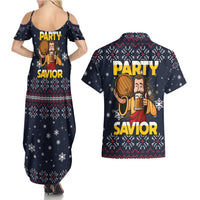 Jesus Party Savior Christmas Couples Matching Summer Maxi Dress and Hawaiian Shirt Funny Xmas Holiday Patterns - Wonder Print Shop