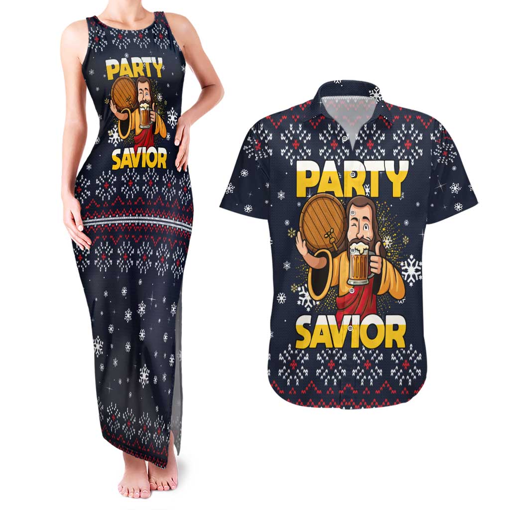 Jesus Party Savior Christmas Couples Matching Tank Maxi Dress and Hawaiian Shirt Funny Xmas Holiday Patterns - Wonder Print Shop