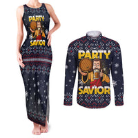 Jesus Party Savior Christmas Couples Matching Tank Maxi Dress and Long Sleeve Button Shirt Funny Xmas Holiday Patterns - Wonder Print Shop