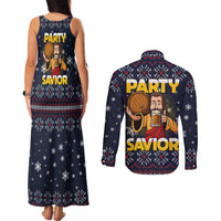 Jesus Party Savior Christmas Couples Matching Tank Maxi Dress and Long Sleeve Button Shirt Funny Xmas Holiday Patterns - Wonder Print Shop