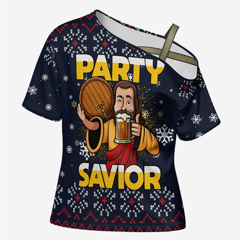 Jesus Party Savior Christmas Cross Shoulder Shirt Funny Xmas Holiday Patterns - Wonder Print Shop