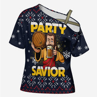 Jesus Party Savior Christmas Cross Shoulder Shirt Funny Xmas Holiday Patterns - Wonder Print Shop