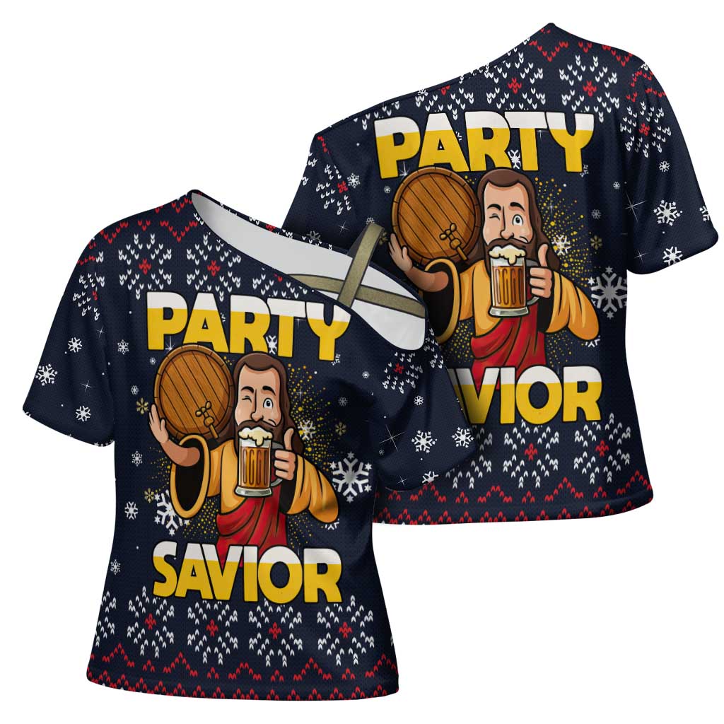 Jesus Party Savior Christmas Cross Shoulder Shirt Funny Xmas Holiday Patterns - Wonder Print Shop