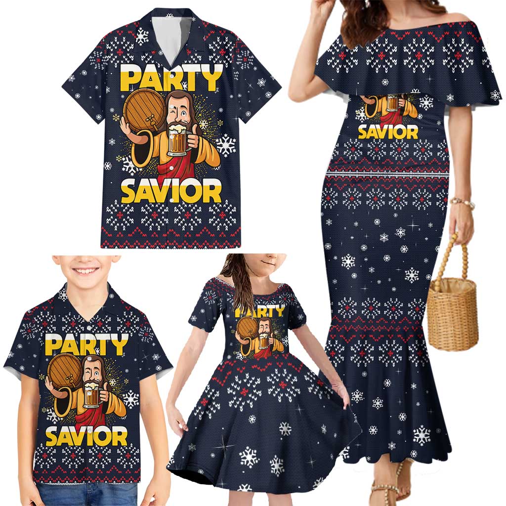 Jesus Party Savior Christmas Family Matching Mermaid Dress and Hawaiian Shirt Funny Xmas Holiday Patterns - Wonder Print Shop