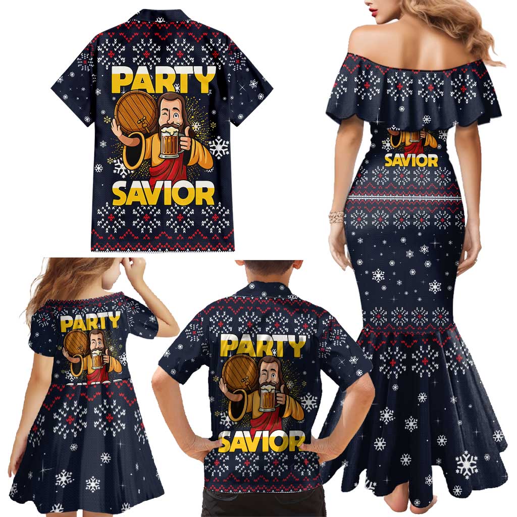 Jesus Party Savior Christmas Family Matching Mermaid Dress and Hawaiian Shirt Funny Xmas Holiday Patterns - Wonder Print Shop