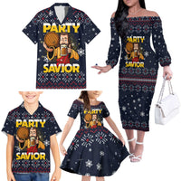 Jesus Party Savior Christmas Family Matching Off The Shoulder Long Sleeve Dress and Hawaiian Shirt Funny Xmas Holiday Patterns - Wonder Print Shop