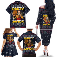 Jesus Party Savior Christmas Family Matching Off The Shoulder Long Sleeve Dress and Hawaiian Shirt Funny Xmas Holiday Patterns - Wonder Print Shop