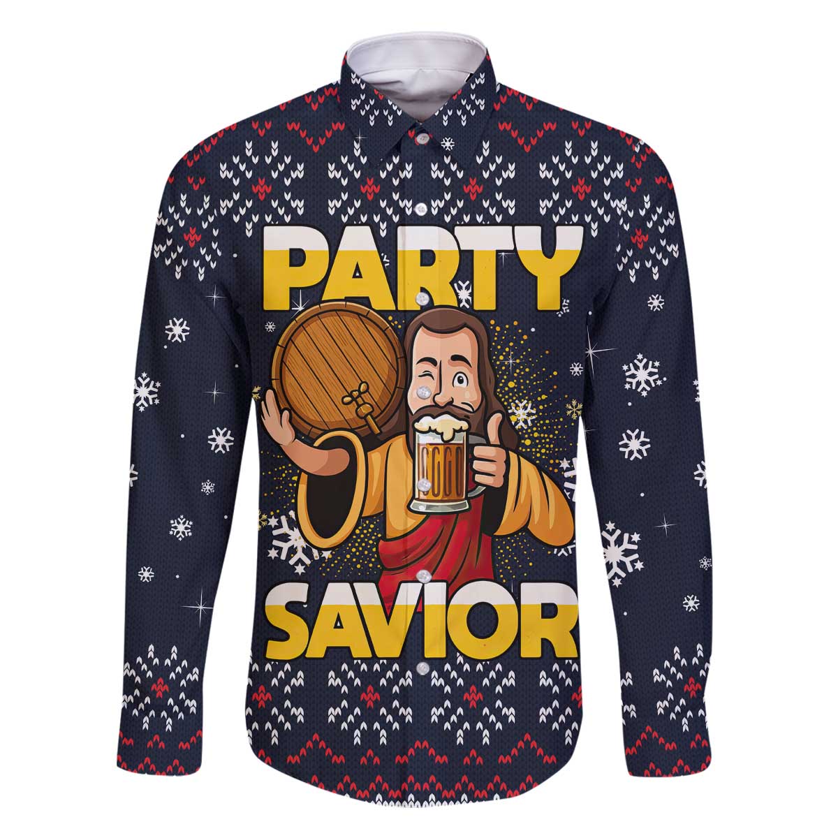 Jesus Party Savior Christmas Family Matching Off The Shoulder Long Sleeve Dress and Hawaiian Shirt Funny Xmas Holiday Patterns - Wonder Print Shop