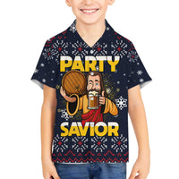 Jesus Party Savior Christmas Family Matching Off The Shoulder Long Sleeve Dress and Hawaiian Shirt Funny Xmas Holiday Patterns - Wonder Print Shop