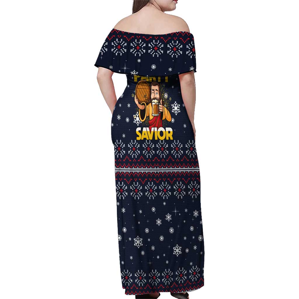 Jesus Party Savior Christmas Family Matching Off Shoulder Maxi Dress and Hawaiian Shirt Funny Xmas Holiday Patterns - Wonder Print Shop