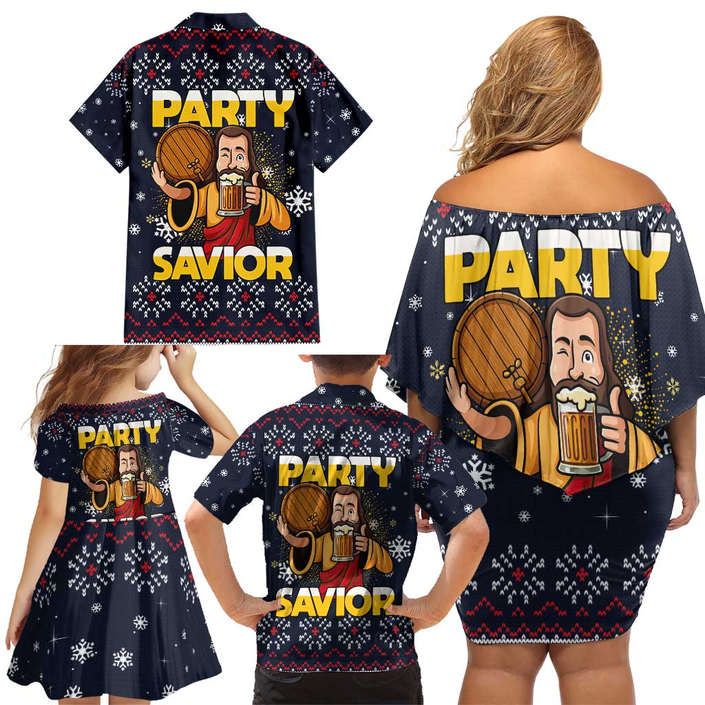 Jesus Party Savior Christmas Family Matching Off Shoulder Short Dress and Hawaiian Shirt Funny Xmas Holiday Patterns - Wonder Print Shop