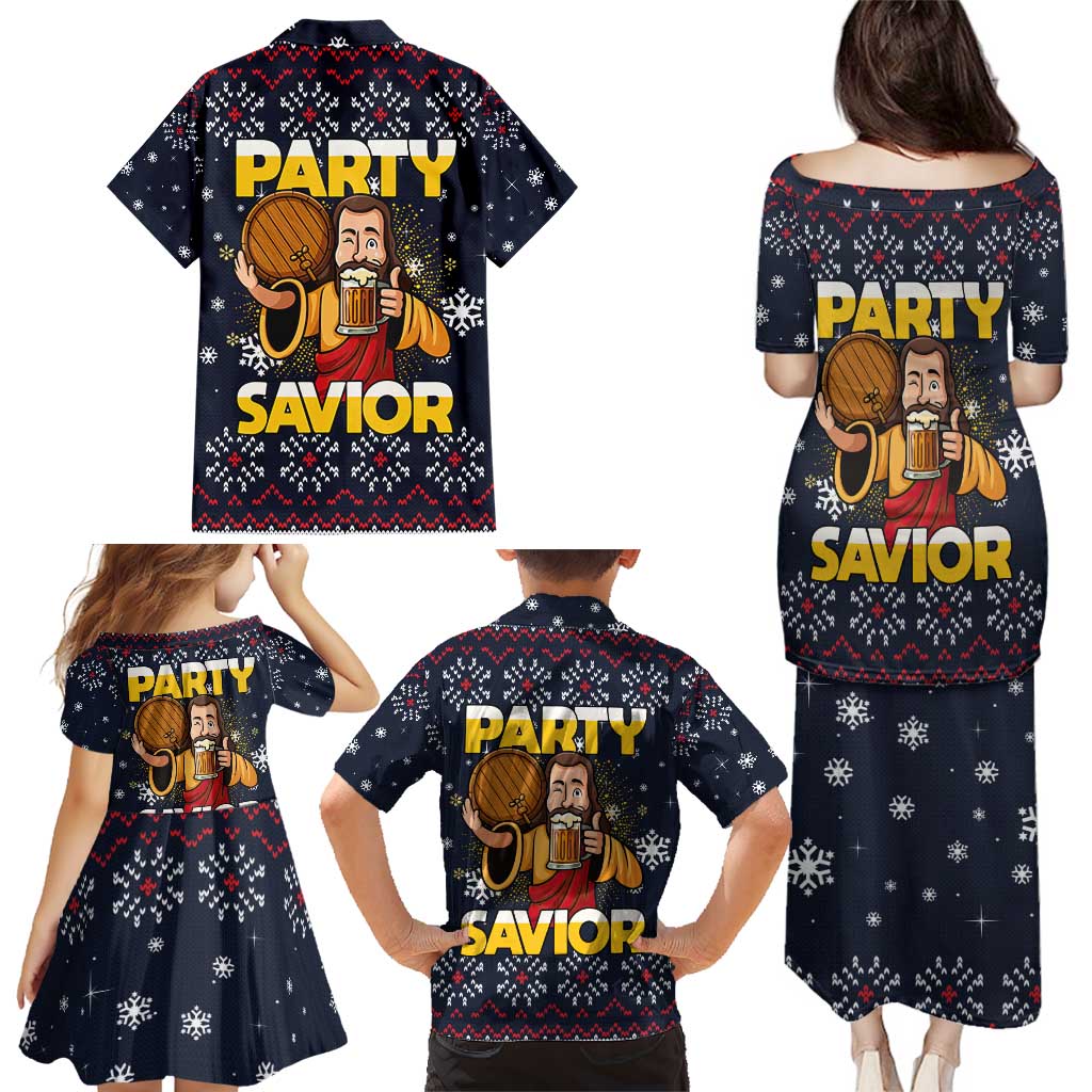 Jesus Party Savior Christmas Family Matching Puletasi and Hawaiian Shirt Funny Xmas Holiday Patterns - Wonder Print Shop